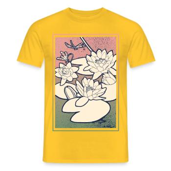 Water Lily Illustration – Tranquility & Nature - Men's T-Shirt - yellow - Front - AI Model Male 178 dark (178cm)