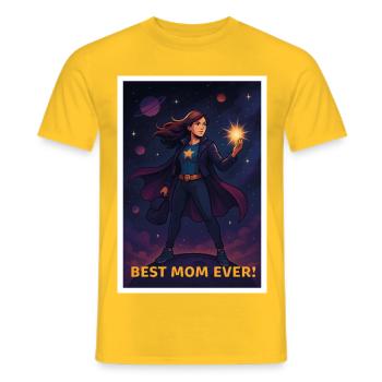 Best Mom Ever Superhero Poster - Men's T-Shirt - yellow - Front - AI Model Male 178 dark (178cm)