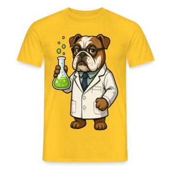 Un scientifique bouledogue tenant une fiole de chimie dessin animé - T-shirt homme - jaune - Devant - AI Model Male 178 dark (178cm)