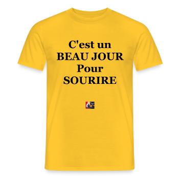 C'est un BEAU JOUR pour SOURIRE - Jeux de Mots Fra - T-shirt homme - jaune - Devant - AI Model Male 178 dark (178cm)