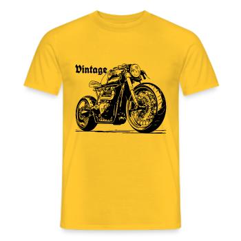 Moto vintage noir gris foncé moto - T-shirt homme - jaune - Devant - AI Model Male 178 dark (178cm)