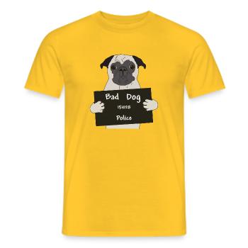funny pug dogs dog bath dog gift - Men's T-Shirt - yellow - Front - AI Model Male 178 dark (178cm)