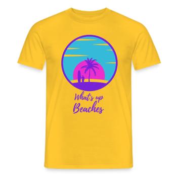 What's up Beaches - Men's T-Shirt - yellow - Front - AI Model Male 178 dark (178cm)