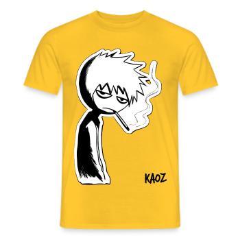 Croquis en noir et blanc : type mélancolique - T-shirt homme - jaune - Devant - AI Model Male 178 dark (178cm)