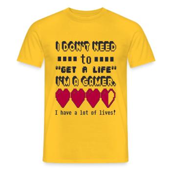 JE NEED TO GET A LIFE I’M A GAMER - T-shirt homme - jaune - Devant - AI Model Male 178 dark (178cm)