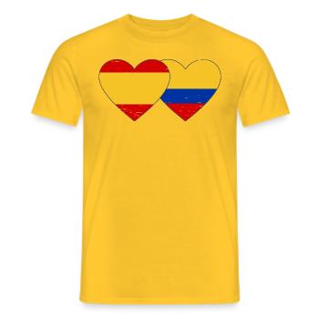 Espagne Colombie Drapeau Coeur Utilisé - T-shirt homme - jaune - Devant - AI Model Male 178 dark (178cm)