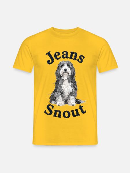 Grauer Bearded Collie im Jeansflicken-Stil - Männer T-Shirt - Gelb