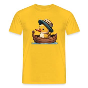 Canard mignon en bateau à rames avec chapeau d’été et fleur - T-shirt homme - jaune - Devant - AI Model Male 178 dark (178cm)