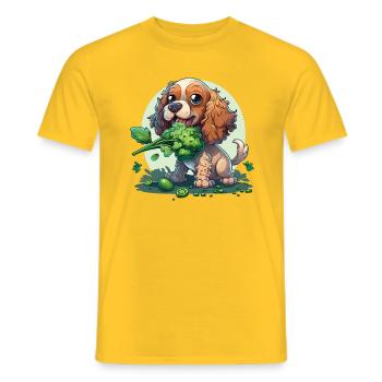 Un chien mignon mange des légumes au brocoli - T-shirt homme - jaune - Devant - AI Model Male 178 dark (178cm)