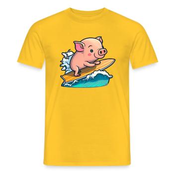Cochon mignon dans la mer surf surf surf surf sur planche de surf - T-shirt homme - jaune - Devant - AI Model Male 178 dark (178cm)
