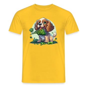 Un chien mignon mange du brocoli vert légumes verts - T-shirt homme - jaune - Devant - AI Model Male 178 dark (178cm)