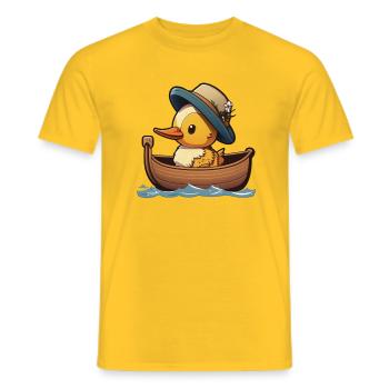 Canard mignon en bateau à rames avec chapeau d’été et fleur - T-shirt homme - jaune - Devant - AI Model Male 178 dark (178cm)