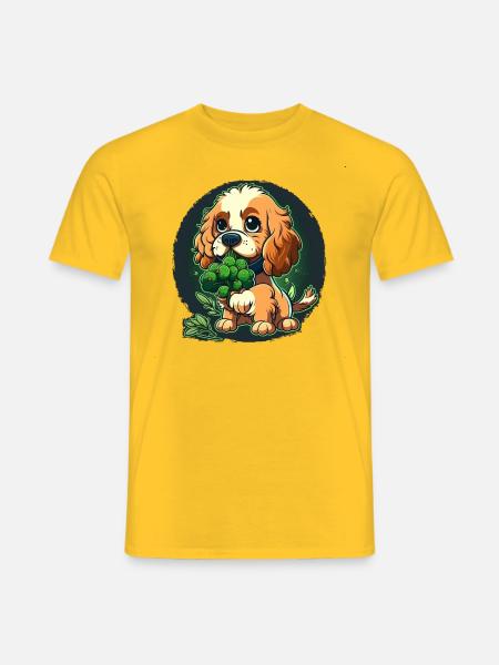 Süßer Hund isst grünen Broccoli grünes Gemüse - Männer T-Shirt - Gelb