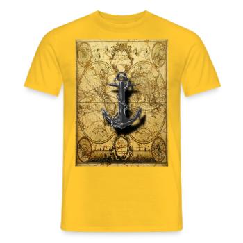 "Old marine world map with anchor 1" - Men's T-Shirt - yellow - Front - AI Model Male 178 dark (178cm)