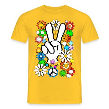 Flower Power & Peace (fr) - T-shirt homme - jaune - Devant - AI Model Male 178 dark (178cm)