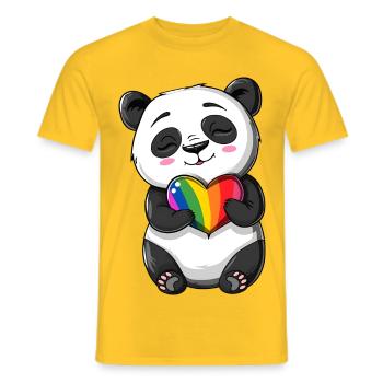 Dessin animé Panda tenant un cœur arc-en-ciel de fierté - T-shirt homme - jaune - Devant - AI Model Male 178 dark (178cm)