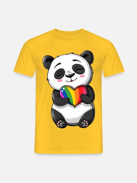 Panda-Karikatur mit einem Pride-Regenbogenherz - Männer T-Shirt - Gelb