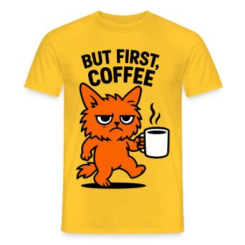 But first coffee cat - Men's T-Shirt - yellow - Front - AI Model Male 178 dark (178cm)