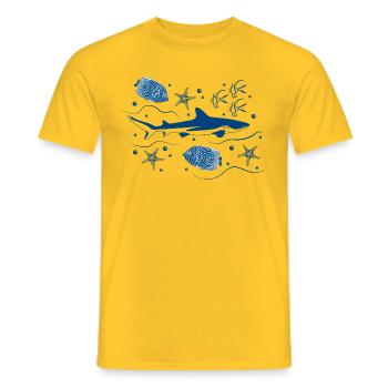 Shark in the deep sea * Classic Blue - Men's T-Shirt - yellow - Front - AI Model Male 178 dark (178cm)