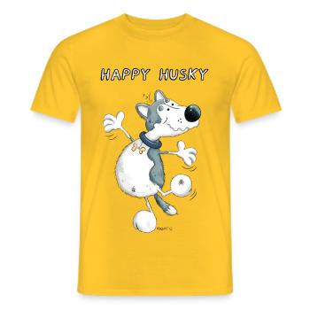 Funny Husky - T-shirt homme - jaune - Devant - AI Model Male 178 dark (178cm)