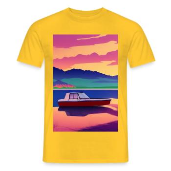 Landscape with lake, boat and mountains - Men's T-Shirt - yellow - Front - AI Model Male 178 dark (178cm)