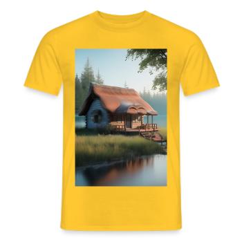 Charming lakeside cabin - Men's T-Shirt - yellow - Front - AI Model Male 178 dark (178cm)