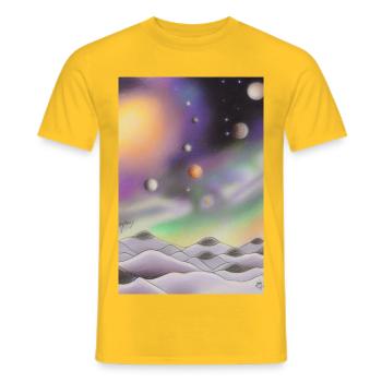 Weltall und Planeten - Männer T-Shirt - Gelb - Vorne - AI Model Male 178 dark (178cm)