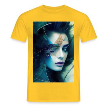 Abstract Facial Art - Men's T-Shirt - yellow - Front - AI Model Male 178 dark (178cm)