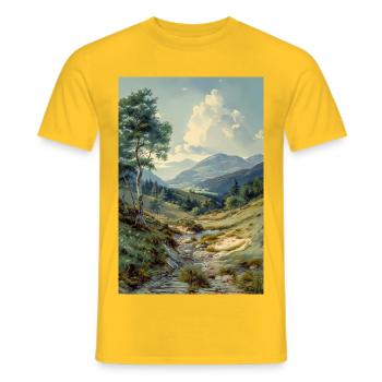 Nature Landscape Illustration Poster - Men's T-Shirt - yellow - Front - AI Model Male 178 dark (178cm)