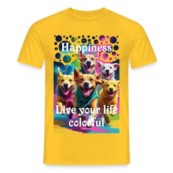 Un gang de chiens heureux aime la vie colorée Holi - T-shirt homme - jaune - Devant - AI Model Male 178 dark (178cm)
