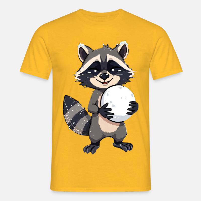 Waschbär mit grossem Schneeball - Männer T-Shirt - Gelb