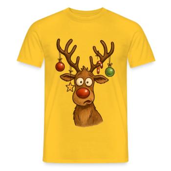 Deer with Christmas baubles - Men's T-Shirt - yellow - Front - AI Model Male 178 dark (178cm)