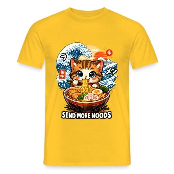 Cat Ramen Ukiyoe - Men's T-Shirt - yellow - Front - AI Model Male 178 dark (178cm)