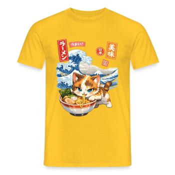 Kawaii Katzen Ramen Nudeln Japan Retro - Männer T-Shirt - Gelb - Vorne - AI Model Male 178 dark (178cm)
