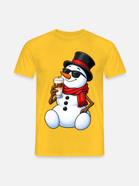 Schneemann mit Latte Macchiato - Männer T-Shirt - Gelb