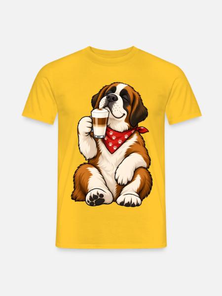 Bernhardiner mit Latte Macchiato - Männer T-Shirt - Gelb