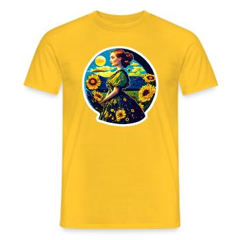 Woman in Sunflower field - Männer T-Shirt - Gelb - Vorne - AI Model Male 178 dark (178cm)