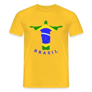 Statue de drapeau du Brésil - T-shirt homme - jaune - Devant - AI Model Male 178 dark (178cm)