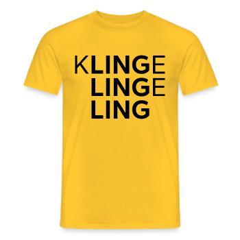 KLINGE LINGE LING DER EIERMANN KLAUS SAUFEN FEIERN - Männer T-Shirt - Gelb - Vorne - AI Model Male 178 dark (178cm)