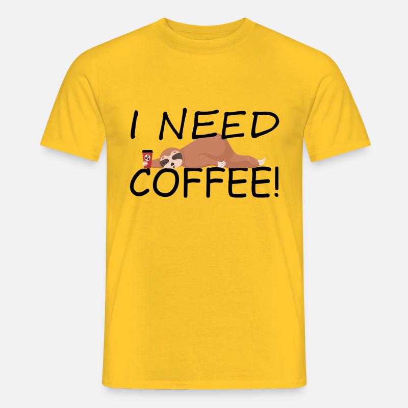 Funny sloth with an empty coffee mug - Men’s T-shirt - yellow