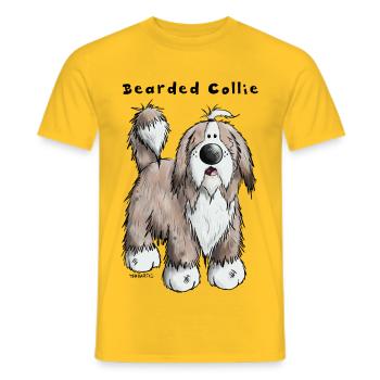 Happy Bearded Collie - Men's T-Shirt - yellow - Front - AI Model Male 178 dark (178cm)