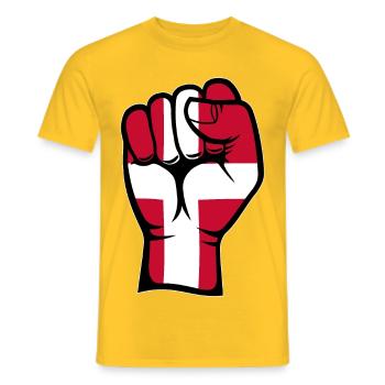 Denmark Flag Fist Hand Symbol - Men's T-Shirt - yellow - Front - AI Model Male 178 dark (178cm)