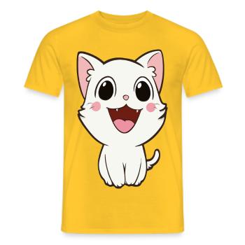 Playful White Kitten Mascot - Men's T-Shirt - yellow - Front - AI Model Male 178 dark (178cm)