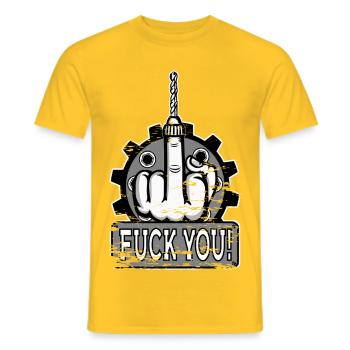Fuck You Drill Design Grey Used - Men's T-Shirt - yellow - Front - AI Model Male 178 dark (178cm)