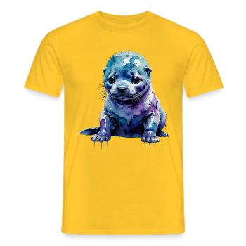 Watercolor Seal Cub Blueviolet - Men's T-Shirt - yellow - Front - AI Model Male 178 dark (178cm)
