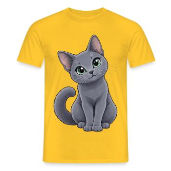 Russisch Blau Kawaii Style – Süße Katze - Männer T-Shirt - Gelb - Vorne - AI Model Male 178 dark (178cm)
