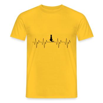 Katze Cat Herzschlag Heartbeat Tiere Liebe Love an - Männer T-Shirt - Gelb - Vorne - AI Model Male 178 dark (178cm)