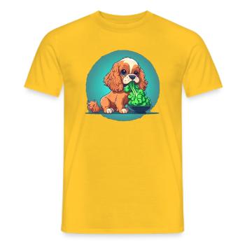 Un chien mignon mange des légumes au brocoli - T-shirt homme - jaune - Devant - AI Model Male 178 dark (178cm)