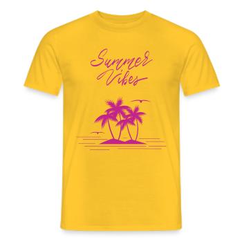 Summer Vibes, an island with palm trees in the sea, pink - Men's T-Shirt - yellow - Front - AI Model Male 178 dark (178cm)