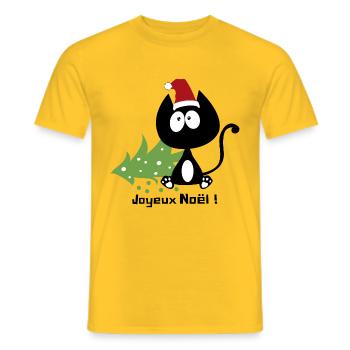 Joyeux noel ! Chat et sapin renversé, humour ! - T-shirt homme - jaune - Devant - AI Model Male 178 dark (178cm)